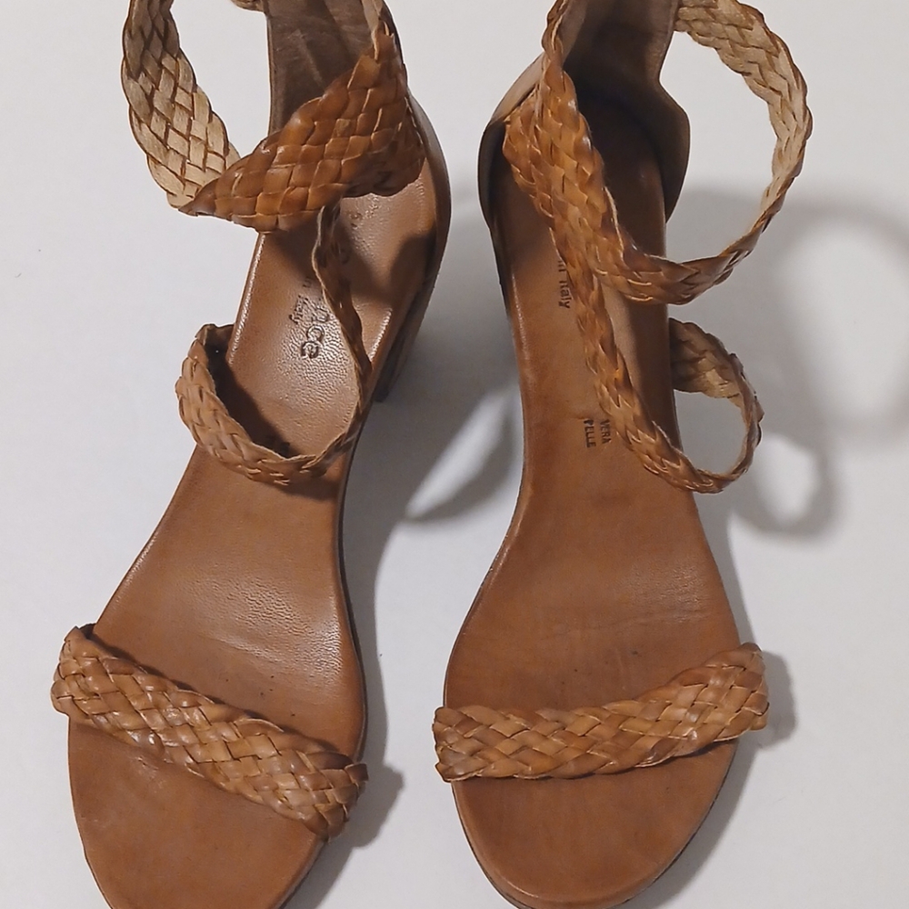 Women's 39/ US 9 Sundance Bonaire Leather Woven Stappy Heeled Sandal - Picture 6 of 9